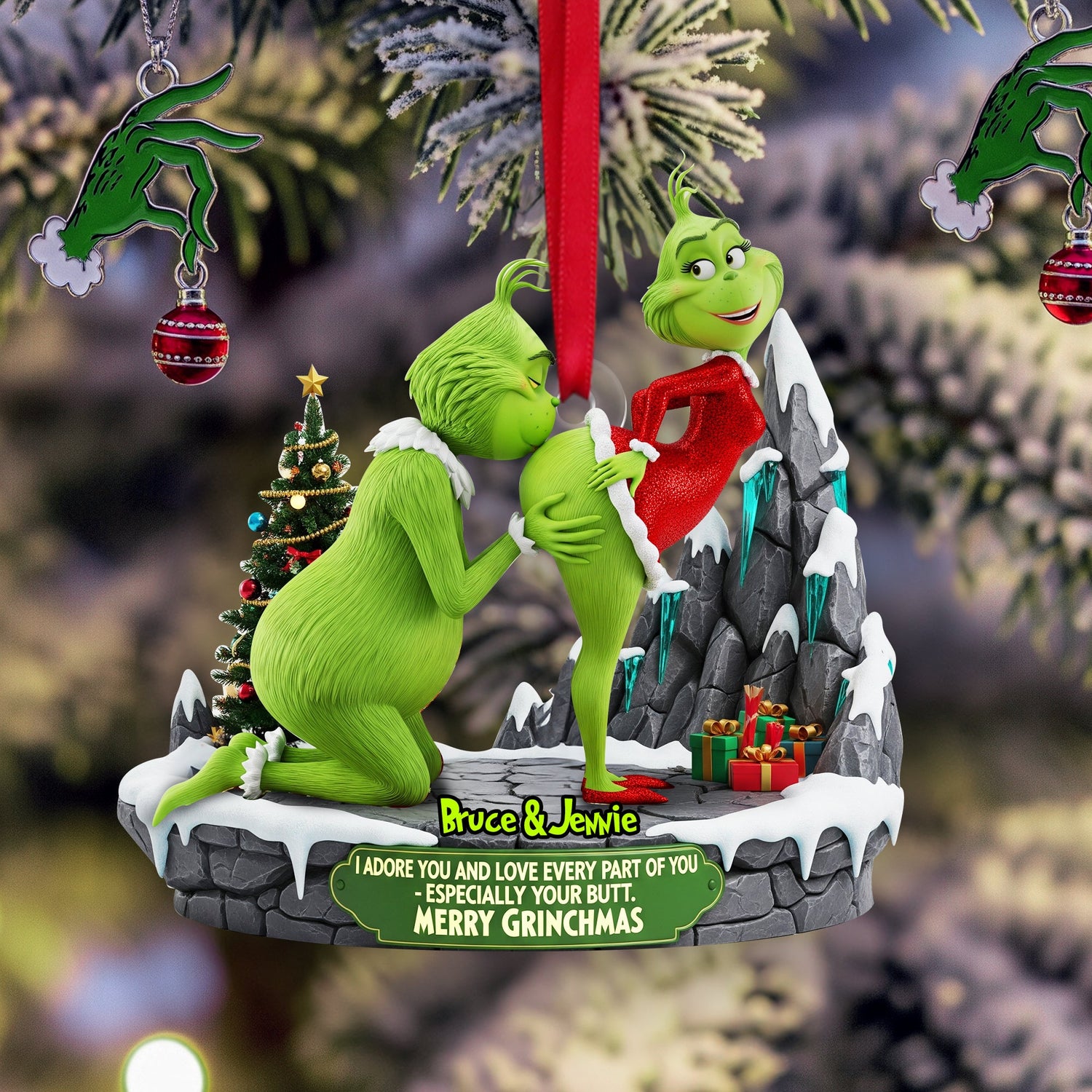 I Adore You - Personalized Christmas Gifts - Green Monster Couple Ornament-Homacus