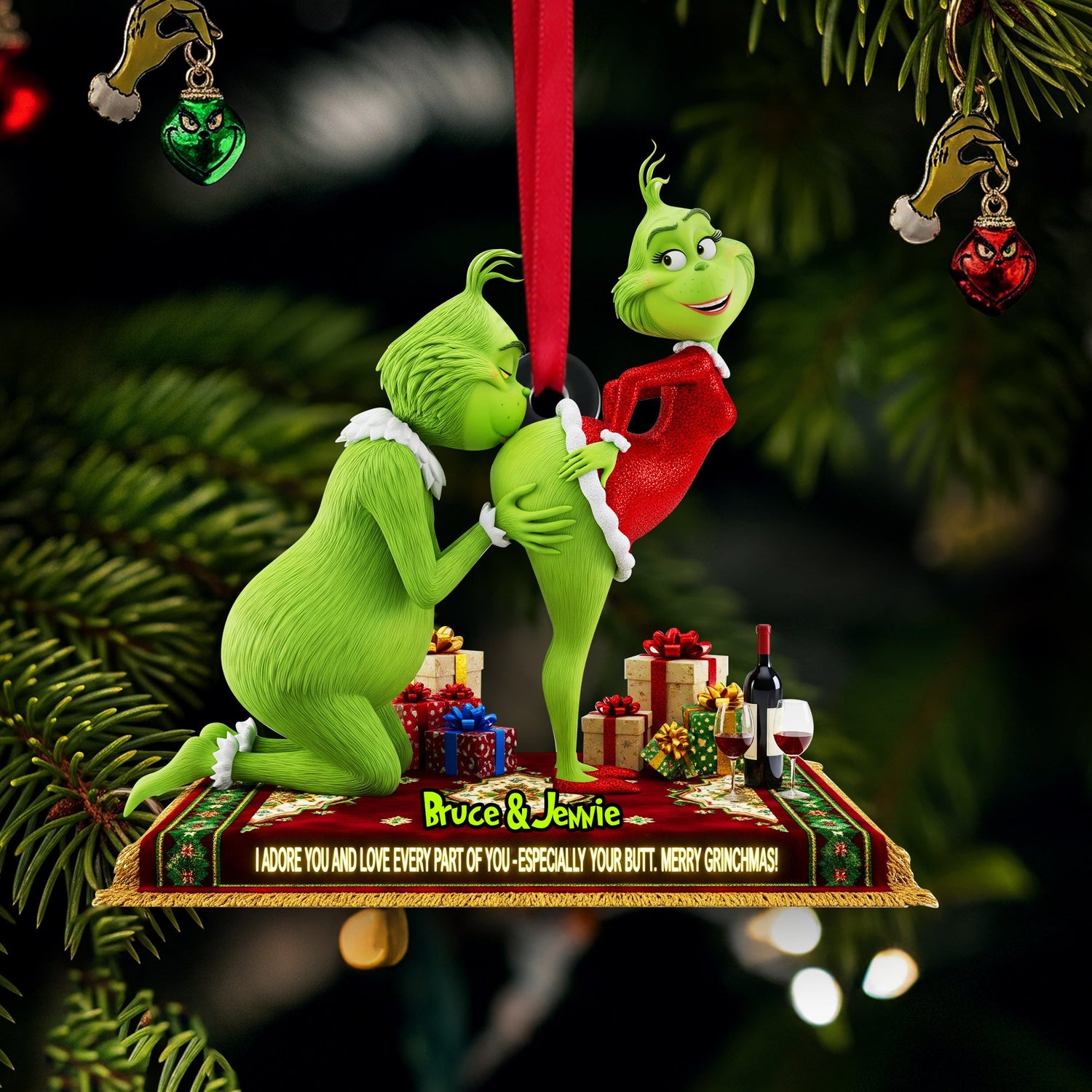 I Adore You - Personalized Christmas Gifts - Green Monster Couple Ornament-Homacus