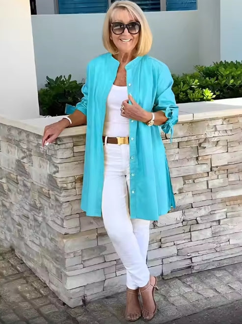 ✨ Élégance Décontractée – Veste-Chemise Longue en Coton pour Femmes - Twinsy