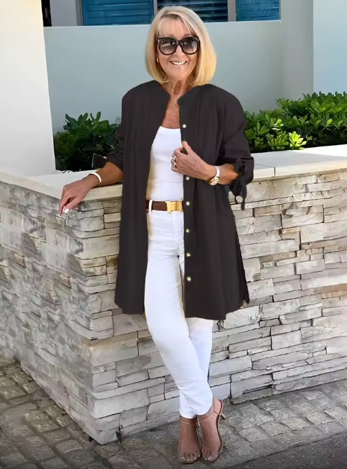 ✨ Élégance Décontractée – Veste-Chemise Longue en Coton pour Femmes - Twinsy