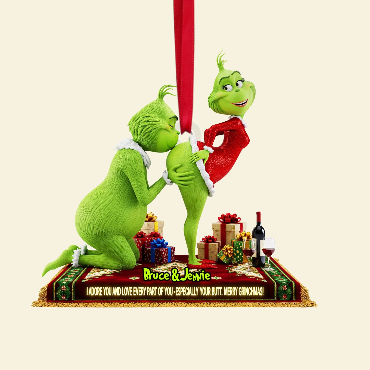 I Adore You - Personalized Christmas Gifts - Green Monster Couple Ornament-Homacus